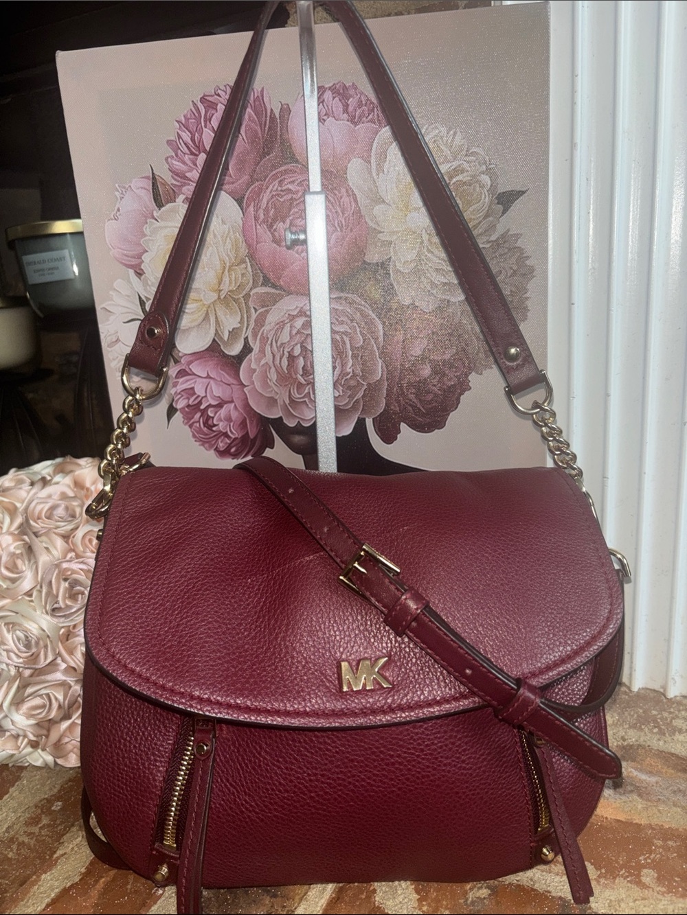 Michael Kors Deep Wine Leather Shoulder Bag with Gold Hardware